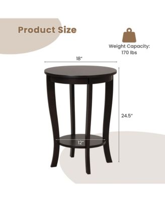 2-Tier End Table – 1 Pc, Wood & Metal, 18'' Round, Compact Design with Storage Shelf, Sofa Side/Nightstand