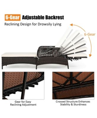 PE Rattan Chaise Lounge Chair Arm Chair Recliner Adjustable with Pillow