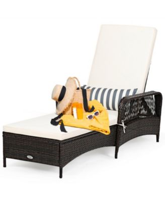 PE Rattan Chaise Lounge Chair Arm Chair Recliner Adjustable with Pillow