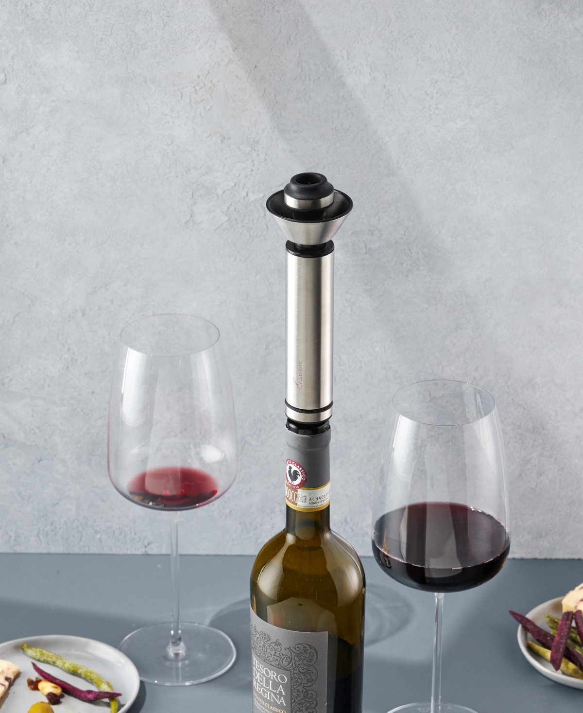 Rabbit Stainless Steel Vacuum Wine Preserver With 2 Stoppers In Silver