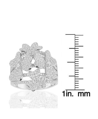 Suzy Levian Sterling Silver Cubic Zirconia Multi Flower Ring