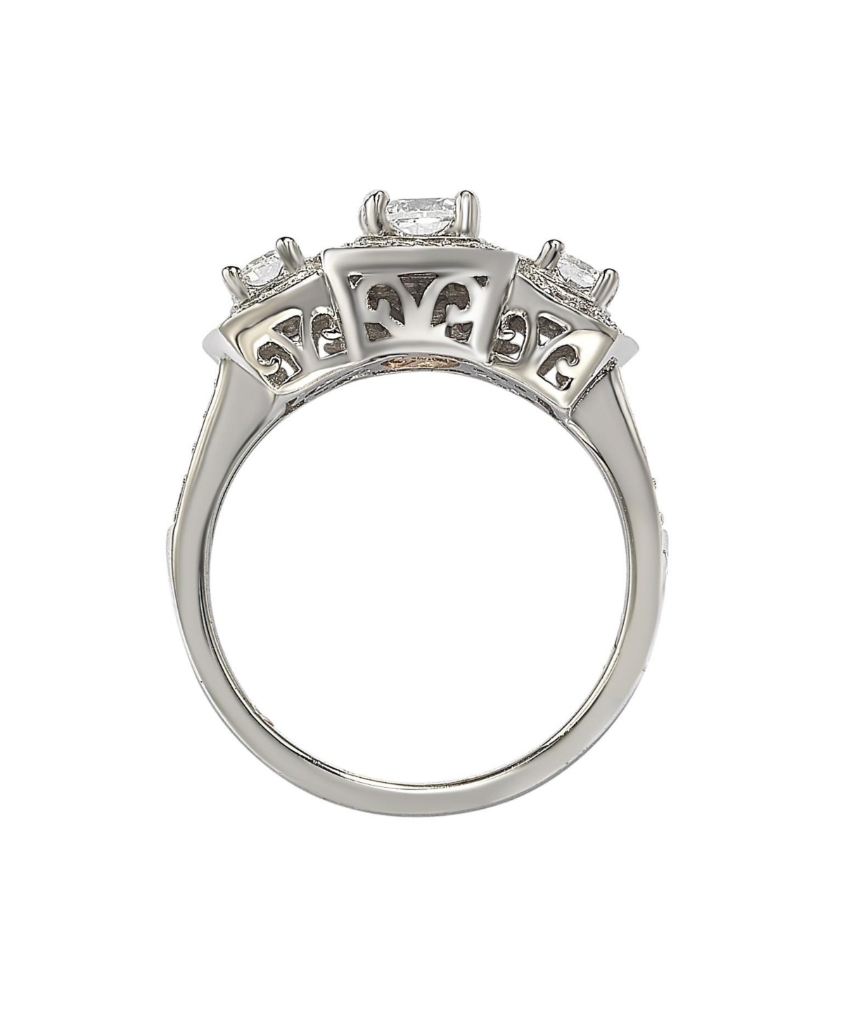 Suzy Levian New York Suzy Levian Sterling Silver Cubic Zirconia Three Stone Halo Engagement Ring