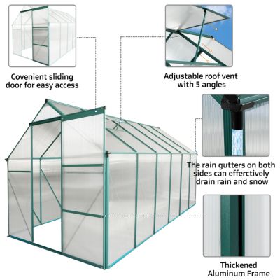 Aluminum Polycarbonate Greenhouse with Raised Base