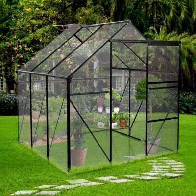 Streamdale 6x6FT Black Polycarbonate Greenhouse with Raised Base and Anchor
