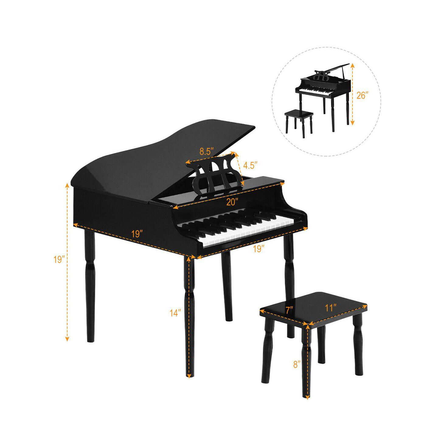 Детская игрушка SUGIFT 30-Key Wooden Grand Piano with True Tones, Ages 3+ — фото 4
