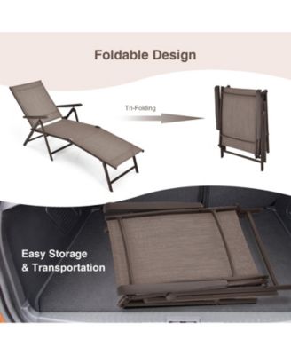 2 Pieces Foldable Chaise Lounge Chair with 2-Position Footrest-Brown