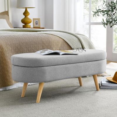 Ottoman Oval Storage Bench, Rubberwood Legs