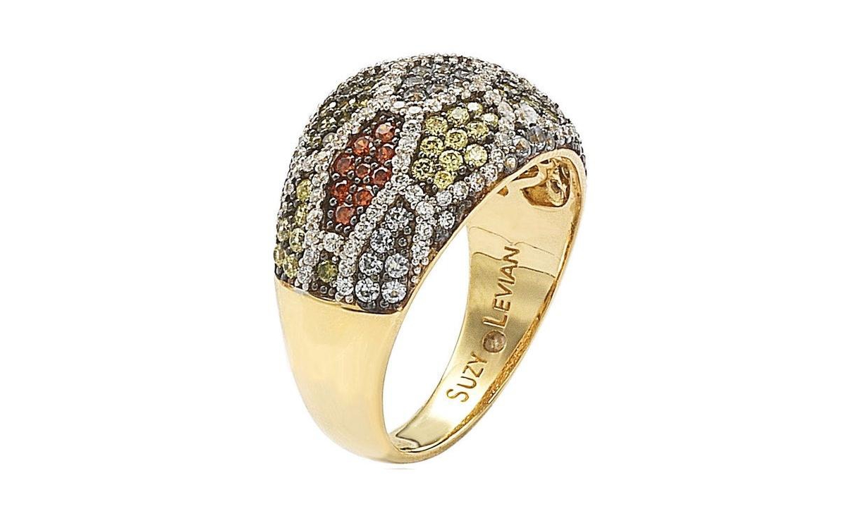 Suzy Levian New York Suzy Levian Sterling Silver Cubic Zirconia Pave Multi-Color Geometric Ring