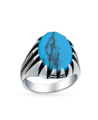 Biker Jewelry Animal Claw Set Large Oval Cabochon Signet Statement Western Ring Oxidized Silver
