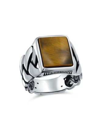 Braided Cable Wheat Wide Link Chain Band s Rectangle Statement Signet Ring Sterling