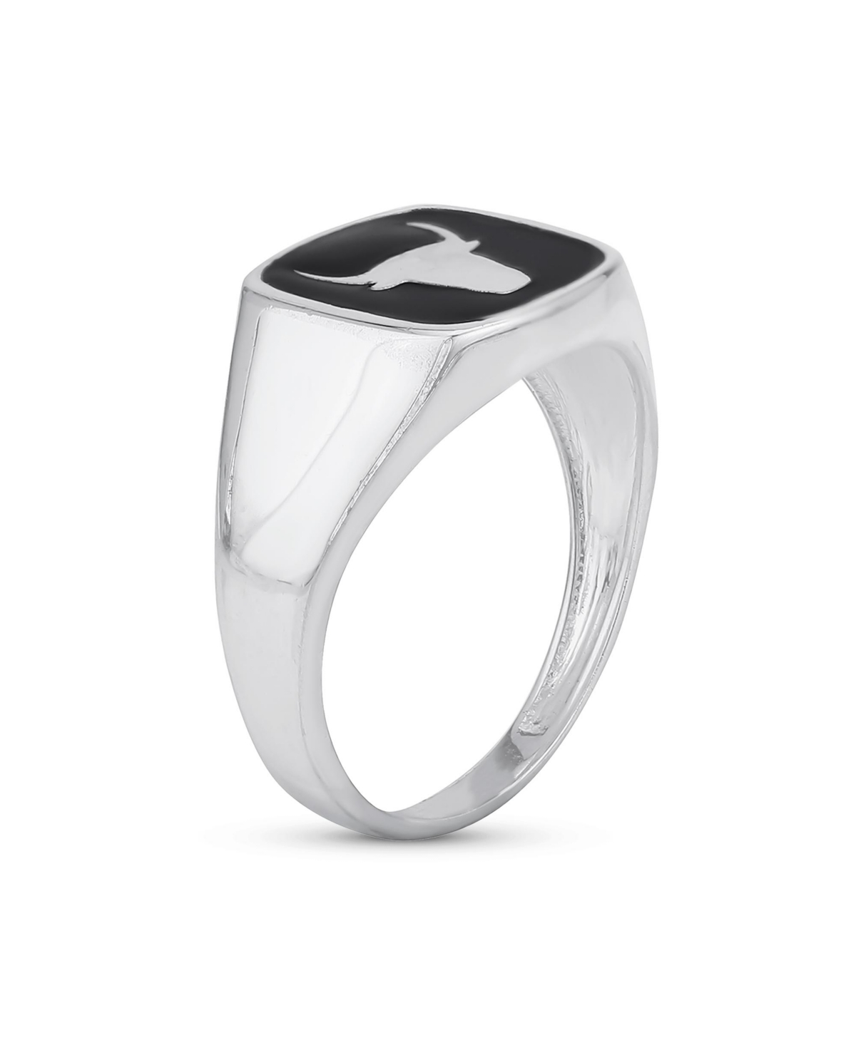 Bling Jewelry SignetNatural Onyx Square Western Texas Longhorn Buffalo Cow Antelope Skull Bull Men's Ring Sterling Silver - Black