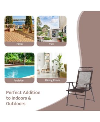 Set of 4 Patio Folding Sling Chairs Steel Camping Deck