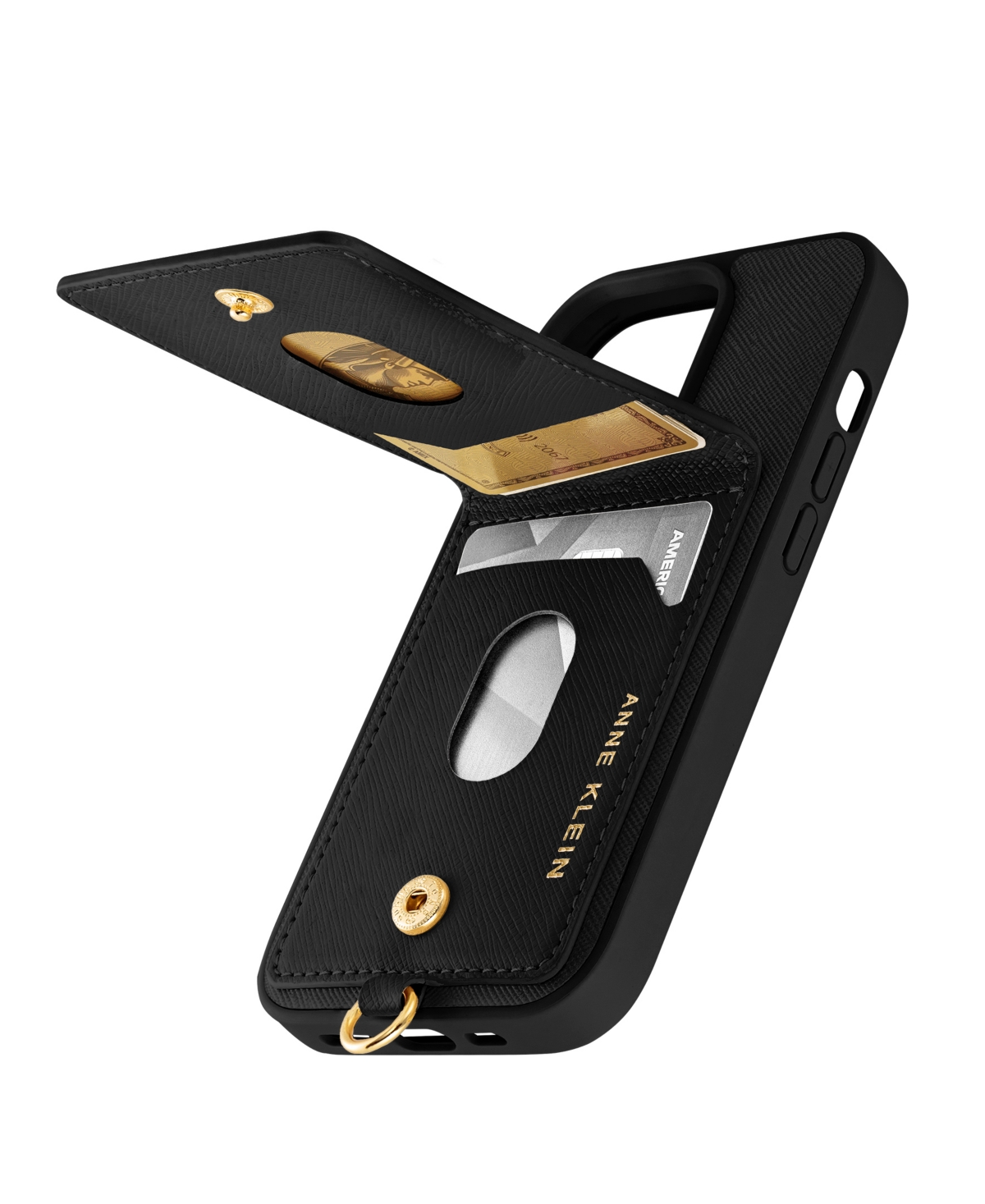 Shop Anne Klein Women's Black Saffiano Leather Iphone Case Designed For Iphone 15 Pro Max