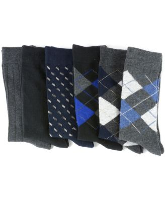 Men's Dress Socks 6 Pair Crew Sock Cotton Dress Socks for Men Solid Ribbed Argyle Pattern Multicolor Fun Designs