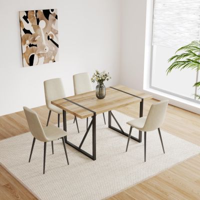  Modern Beige Fabric Dining Chairs Set of 4
