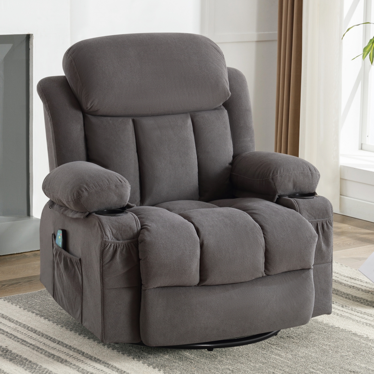 Streamdale Furniture Reclining Massage Heated Sofa with Usb, Cup Holders - Grey