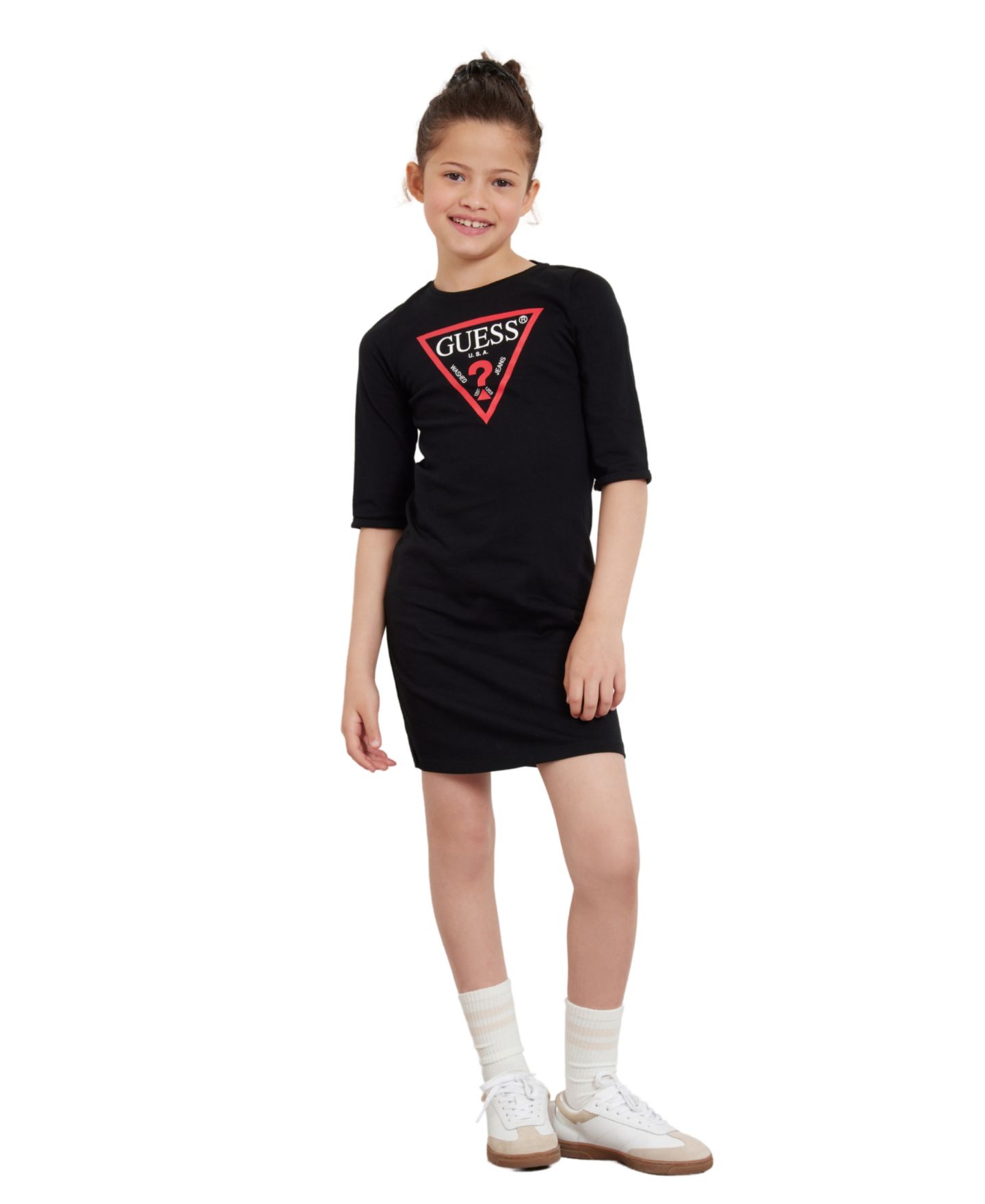 Платье GUESS Triangle Long Sleeve T-shirt Dress для девочек, цвет: Чёрный — фото 2