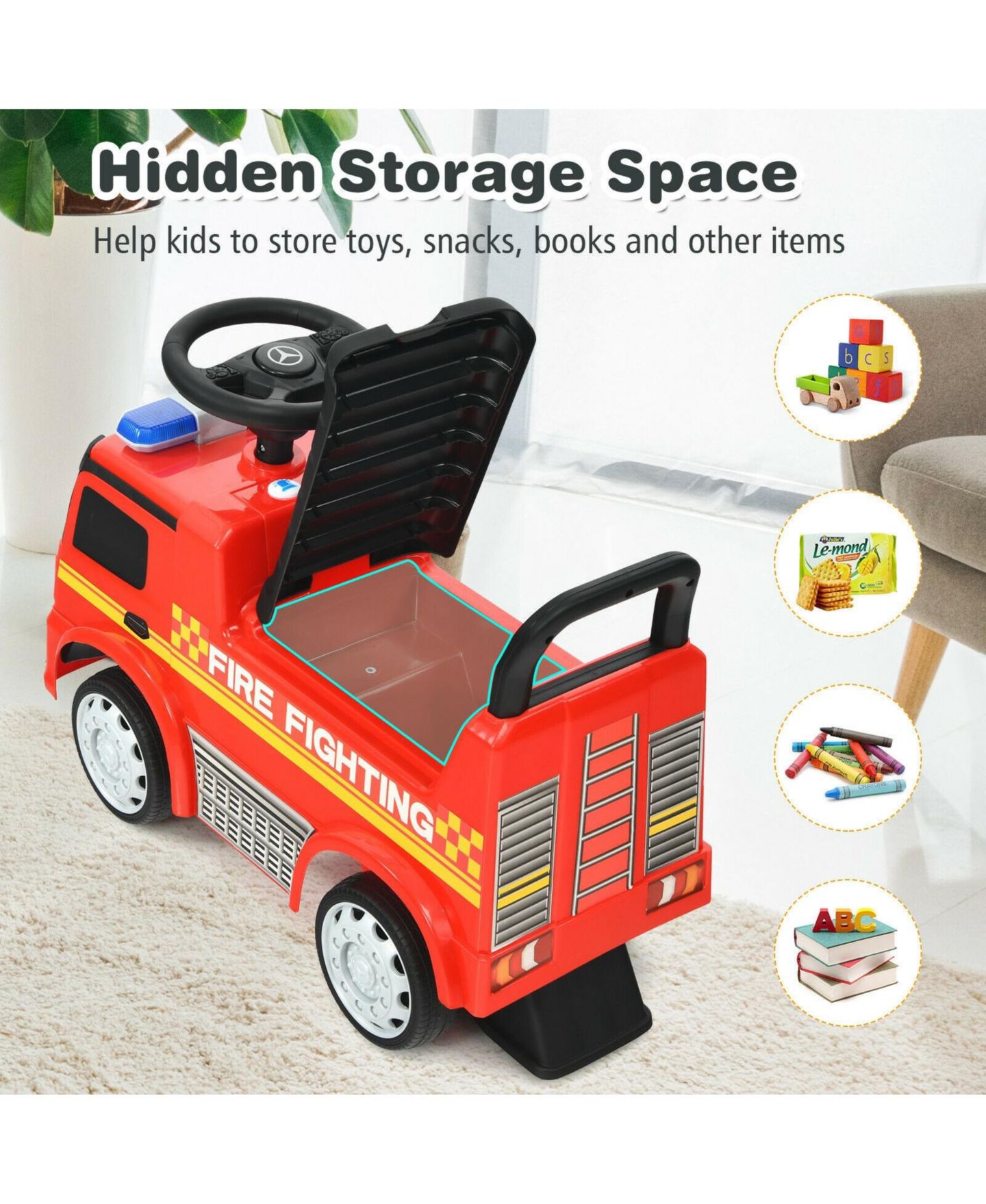 Детская игрушка SUGIFT Licensed Mercedes Benz Fire Engine Racer Ride-On Push Car, Ages 1+ — фото 3
