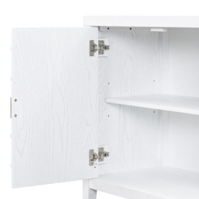 60" Rubber Wood, Acacia & MDF Retro Grooves, Metal Handles, Adjustable Shelves Sideboard Cabinet