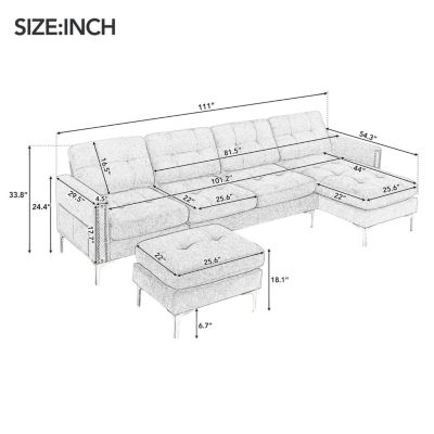  110" L-Shape Convertible Sectional Sofa with Ottoman