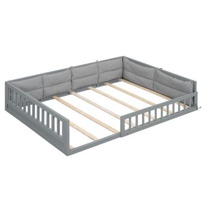 Streamdale Gray Upholstered Wood Platform Bed with Rails