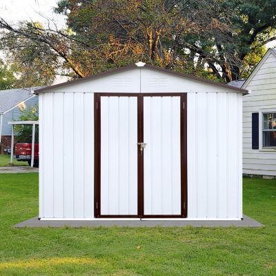 Streamdale Metal Garden Sheds 10FTx8FT Outdoor Storage Sheds White+Coffee