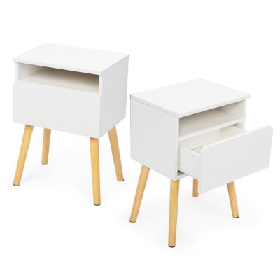 Streamdale Modern White Bedside Table with Drawers and Shelves