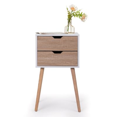  2-Drawer Nightstand with Solid Wood Legs