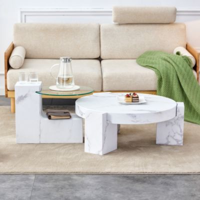 Marble Textured MDF Coffee Table Set for Home Decor