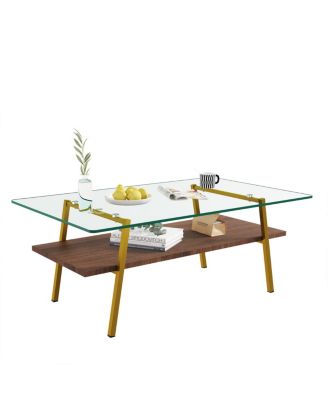 Transparent Glass Coffee Table, Gold Metal Legs