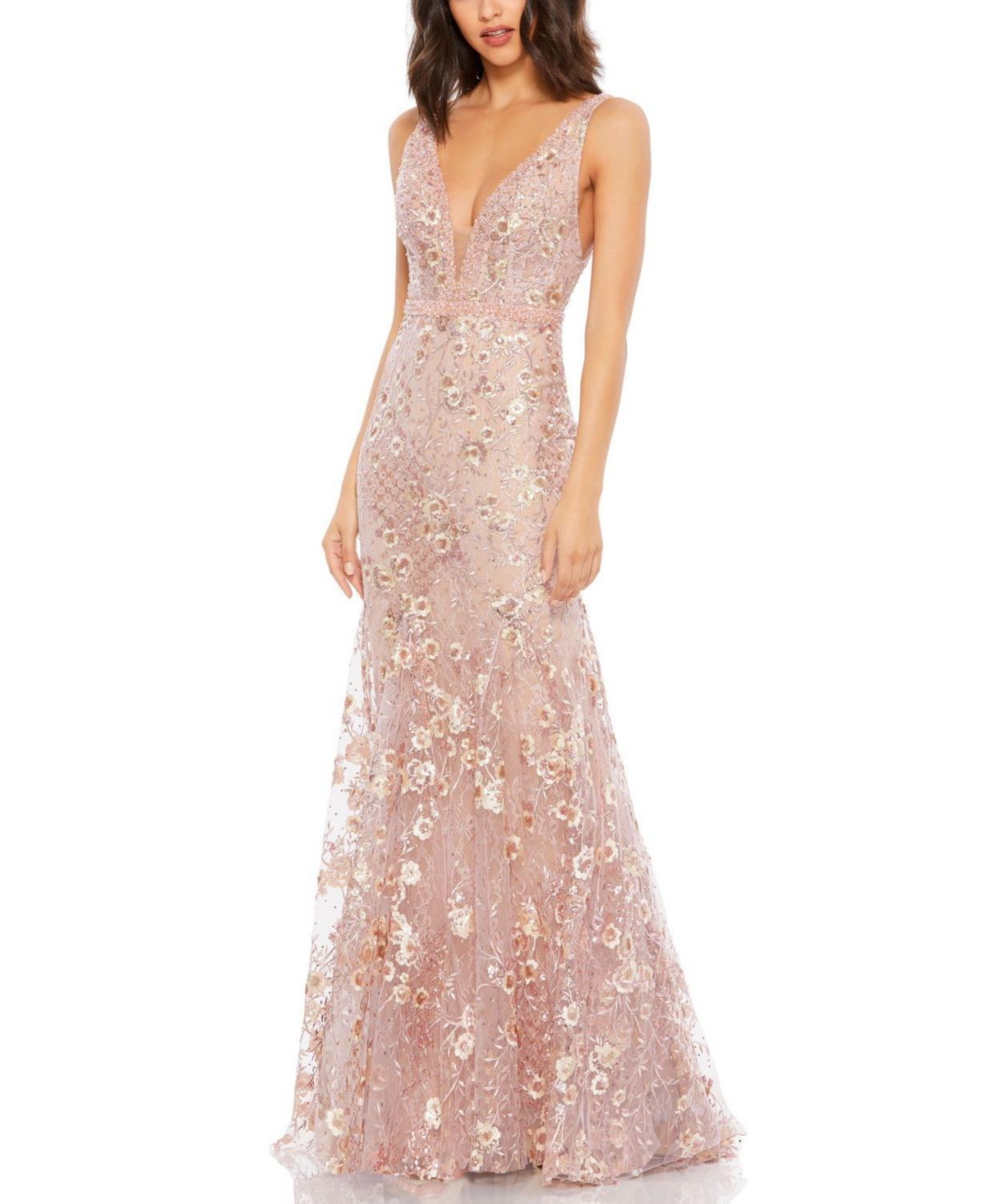 Mac Duggal Women's Floral Embellished Sleeveless Plunge Neck Gown