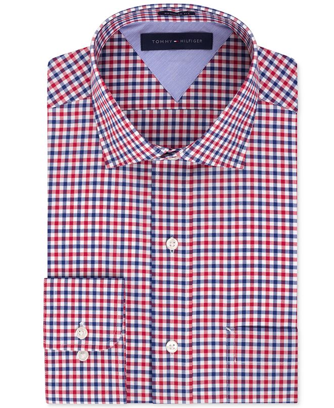 Tommy Hilfiger Easy Care Red and Blue Check Dress Shirt & Reviews ...