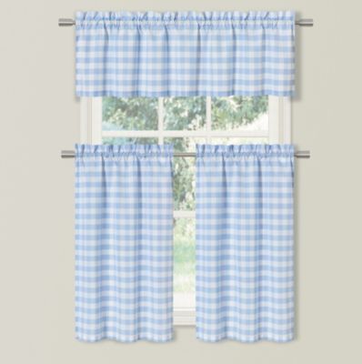 Country Farmhouse Plaid Checkered Gingham 3 Pc Kitchen Curtain Tier & Valance Set
