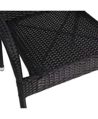 Set Of 4 Mathias Indoor/Outdoor Black Wicker Patio Chairs With Powder Coated Steel Frame, Comfortably Curved Back And Arms