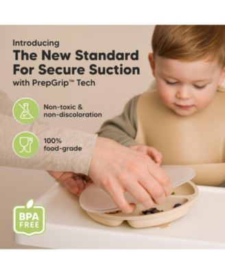 3-Pack Prep Suction Plates with Lids, 100% Silicone Baby Plates with Lid, BPA-Free Kids Divided Toddler Plates