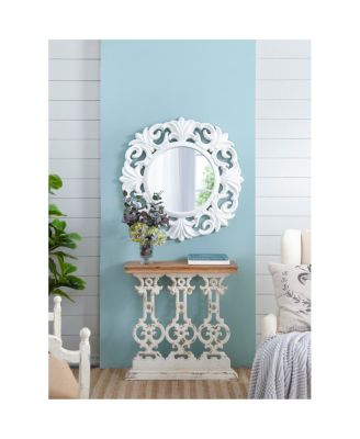 Vintage Console Table with White Wash and Wood Top