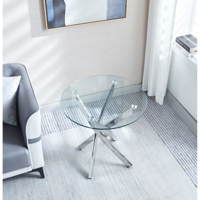 Modern Round Tempered Glass End Table With Chrome Legs