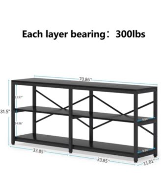 70.9 Inch Extra Long Console Table, Modern Sofa Table Behind Couch Table with Storage Shelves, 3-Tier Industrial Hallway Entryway Table for Living Room, 3 Shelf Bookshelf(Black)