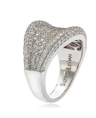 Suzy Levian Sterling Silver Cubic Zirconia Micro Pave Wide Band Ring
