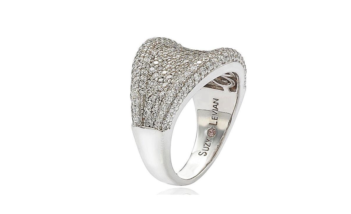 Suzy Levian New York Suzy Levian Sterling Silver Cubic Zirconia Micro Pave Wide Band Ring