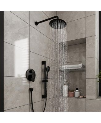 LUCKY ONE 9" Wall Mounted Rainfall Shower System Set with Hanheld Spray & Slide Bar, Brushed Gold