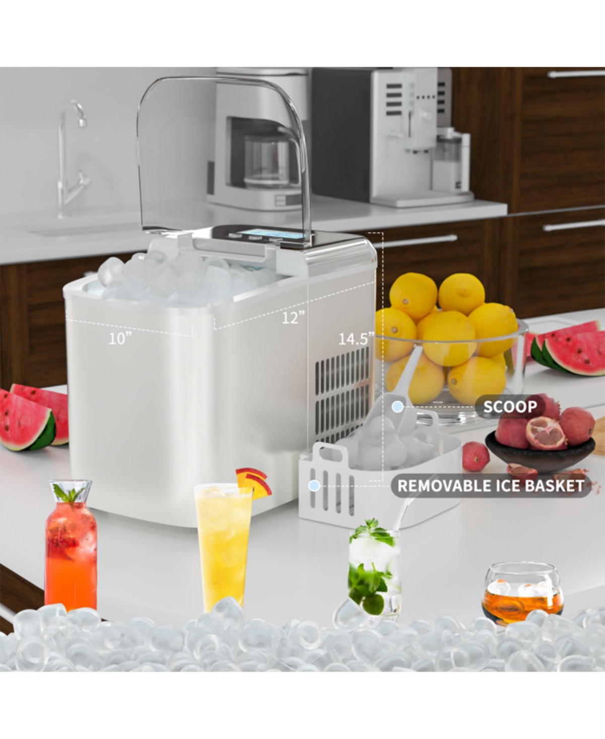 Sugift 26 lbs Countertop Lcd Display Ice Maker with Ice Scoop