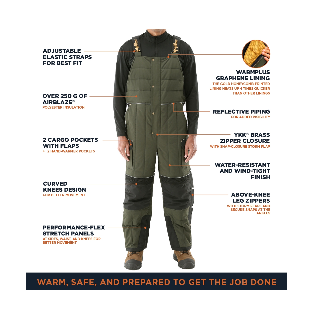 RefrigiWear Men's 54 Gold Water-Resistant Insulated Bib Overalls