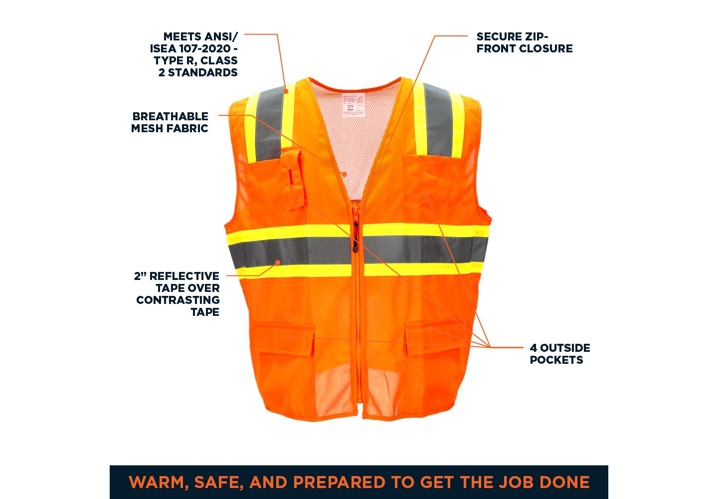 Мужской жилет RefrigiWear Big & Tall Hi Vis Orange Safety Work Vest, цвет: Оранжевый — фото 4