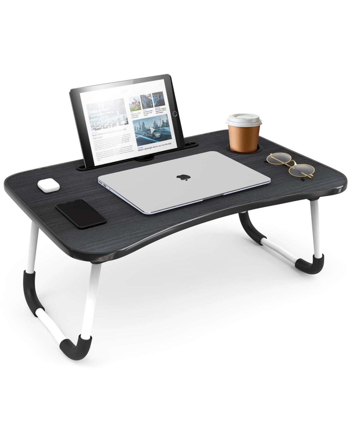 Foldable Lap Desk - Portable & Lightweight - Ideal for Working, Reading, or Eating - Large - Gray wood