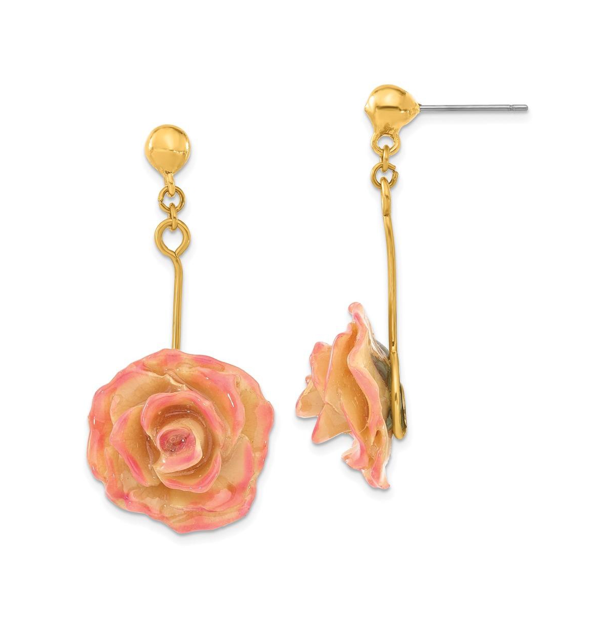 Lacquer Dipped Cream Fuchsia Rose Gold-tone Dangle Earrings - Yellow