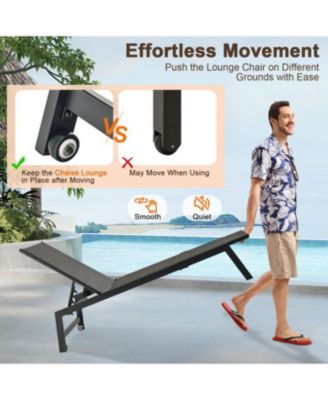 Patio PE Rattan Chaise Lounge with 5-Level Backrest and Wheels-Brown