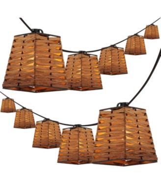 Quinn 10-Light Indoor/Outdoor 10 ft. Classic Vintage LED G40 Square Bamboo Shaded String Lights, Brown