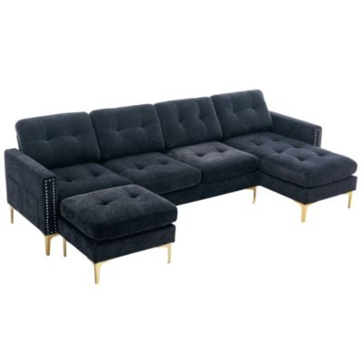 110" L-Shape Convertible Sectional Sofa with Ottoman