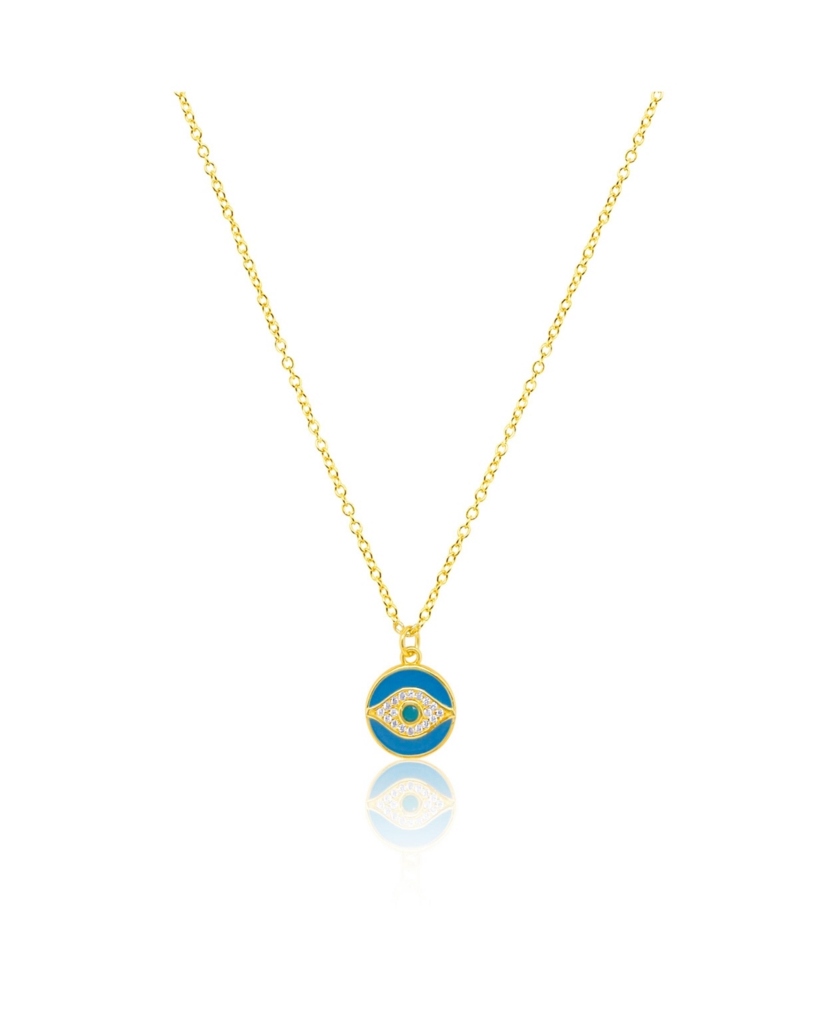 Yellow Gold Tone Enamel and Cz Evil Eye Necklace - Yellow